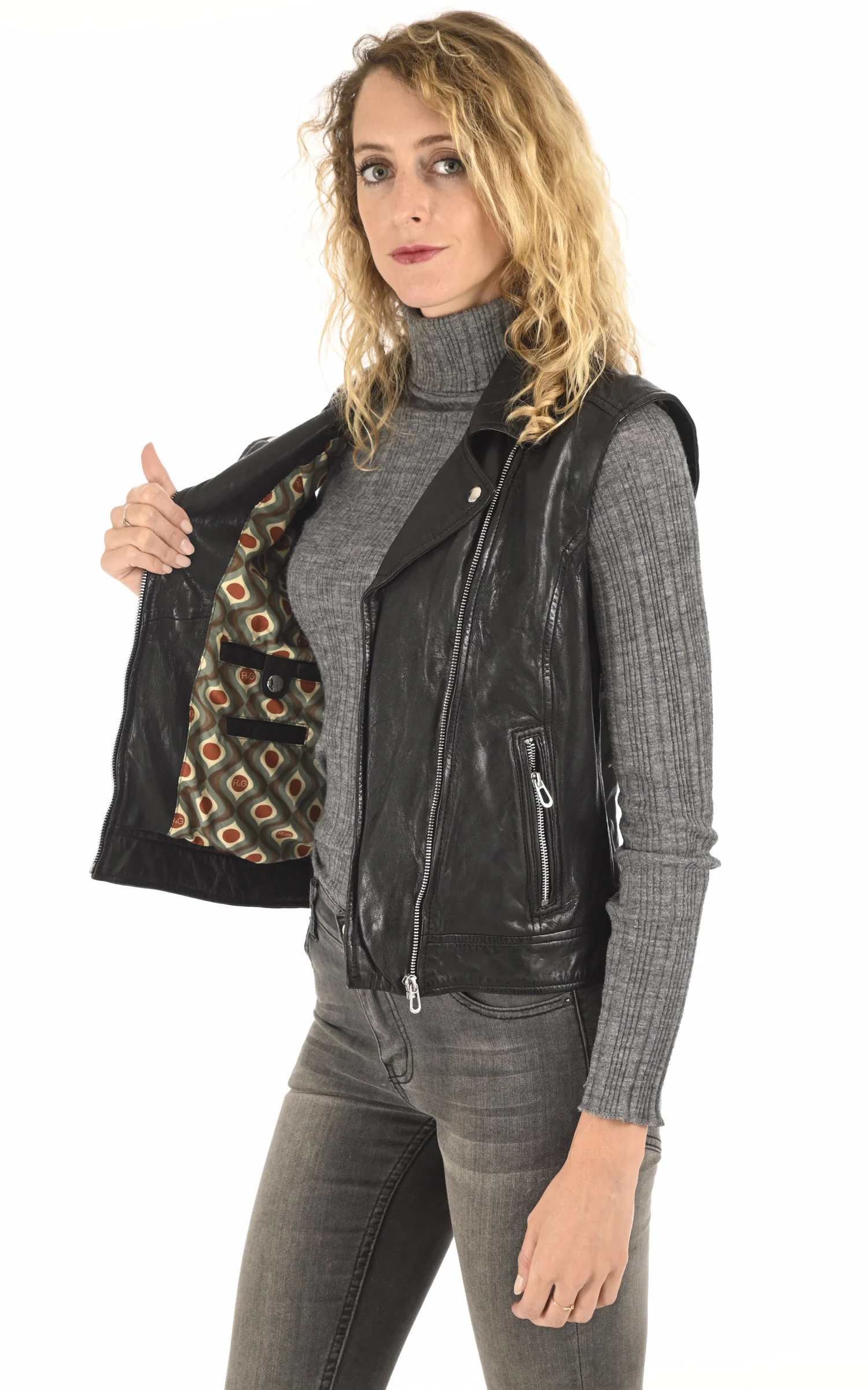 Gilet cuir biker Sarah noir – Image 3