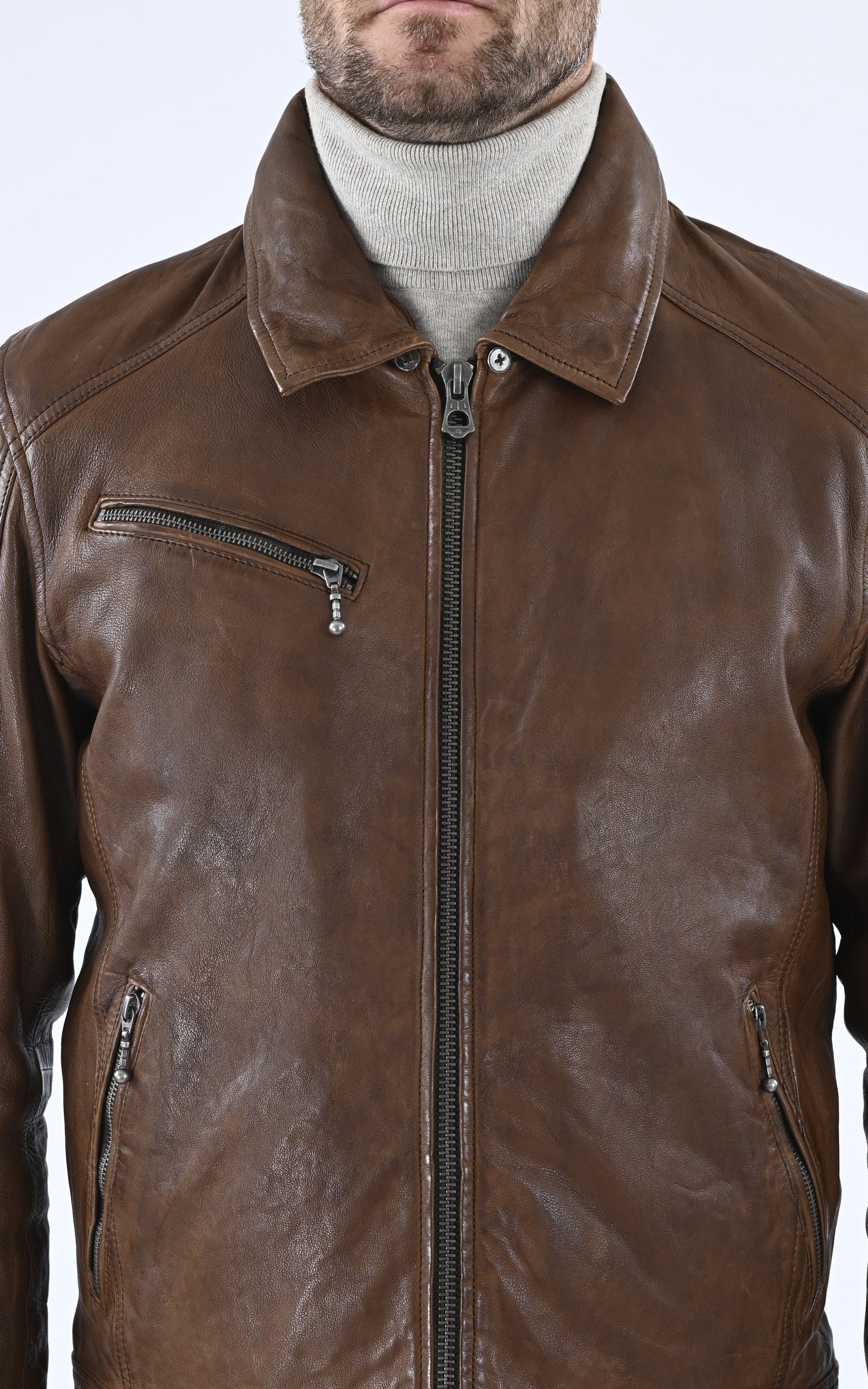 Blouson pilote cuir Platon cognac – Image 5