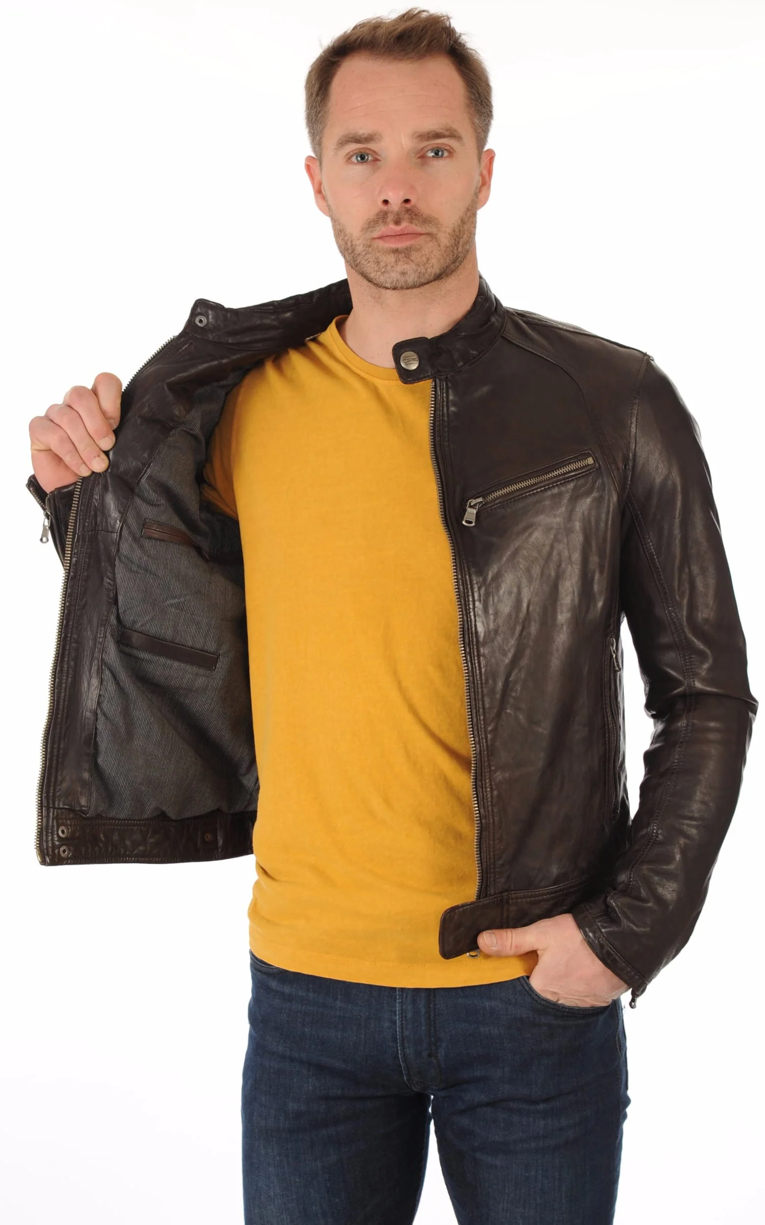 Blouson cuir Dustin marron – Image 3