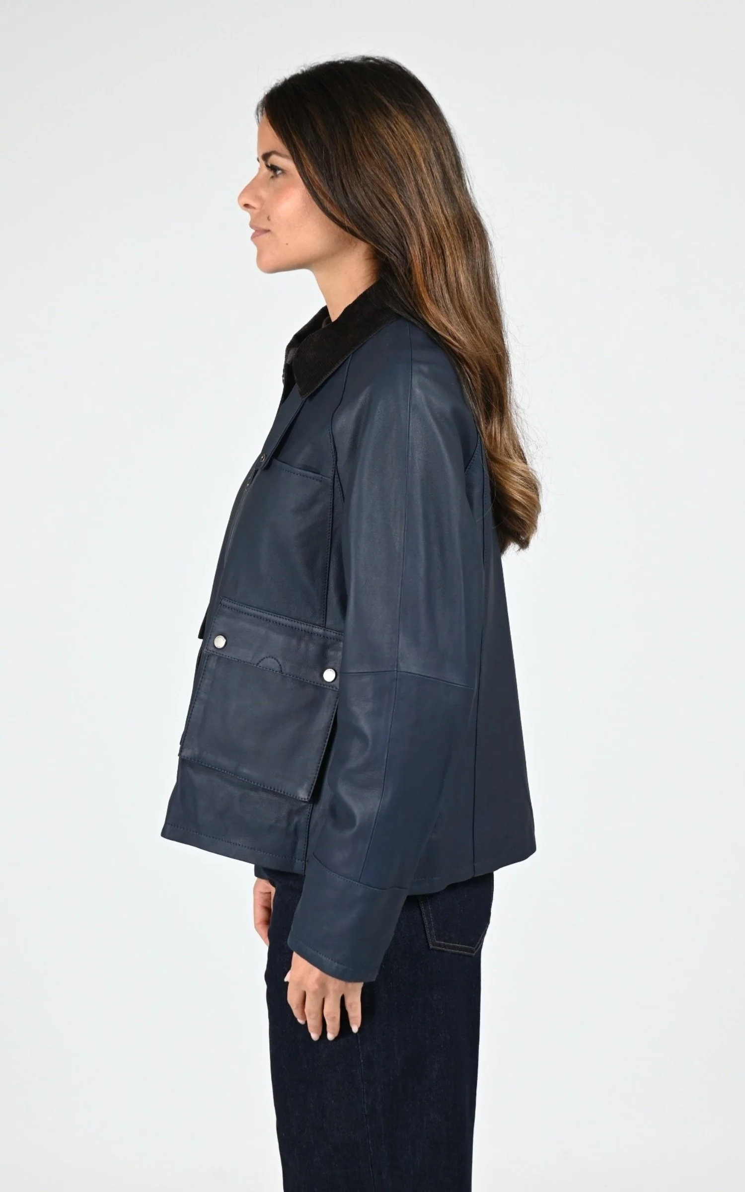 Veste croute de cuir Missouri bleu marine – Image 3