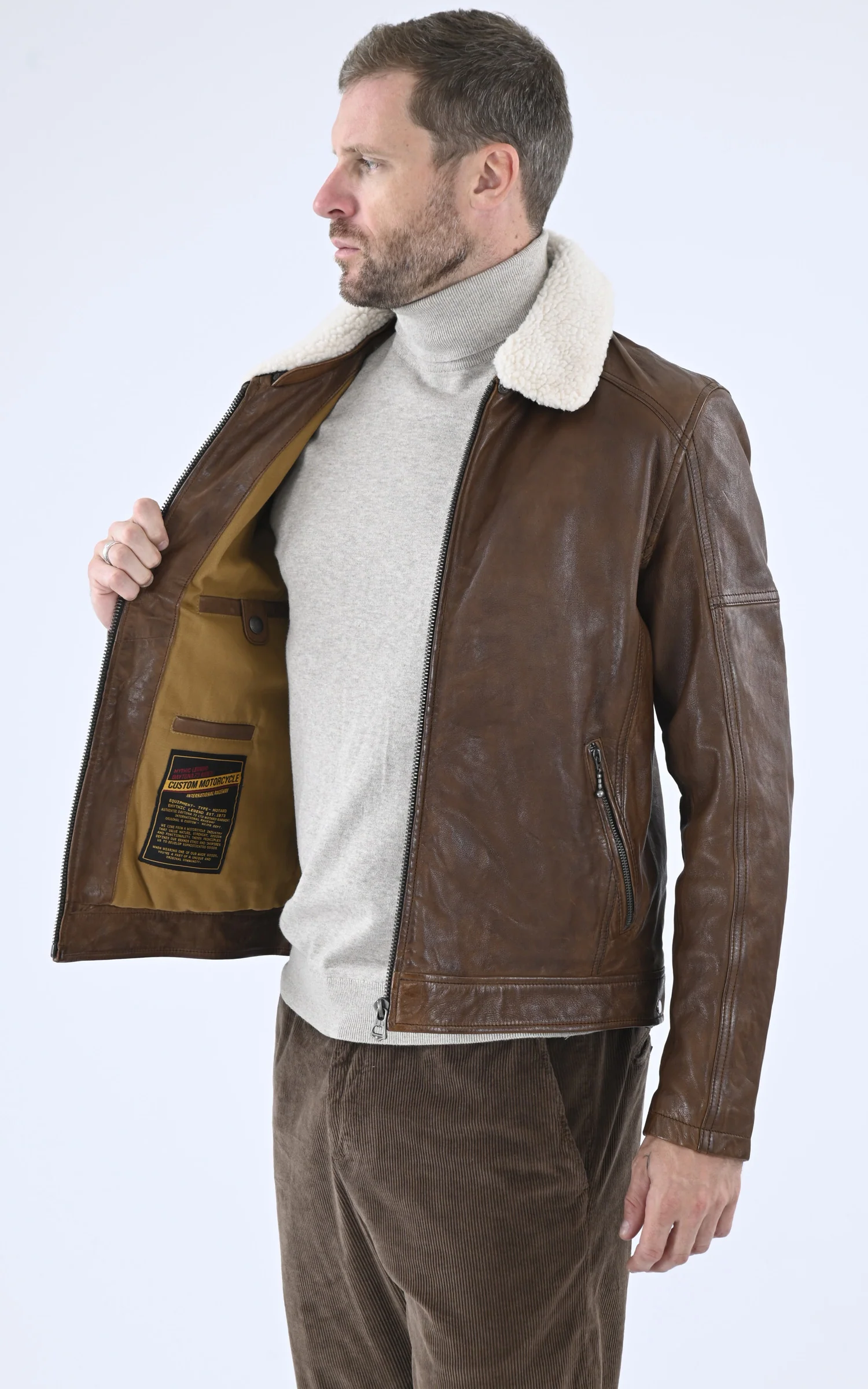 Blouson pilote cuir Platon cognac – Image 3